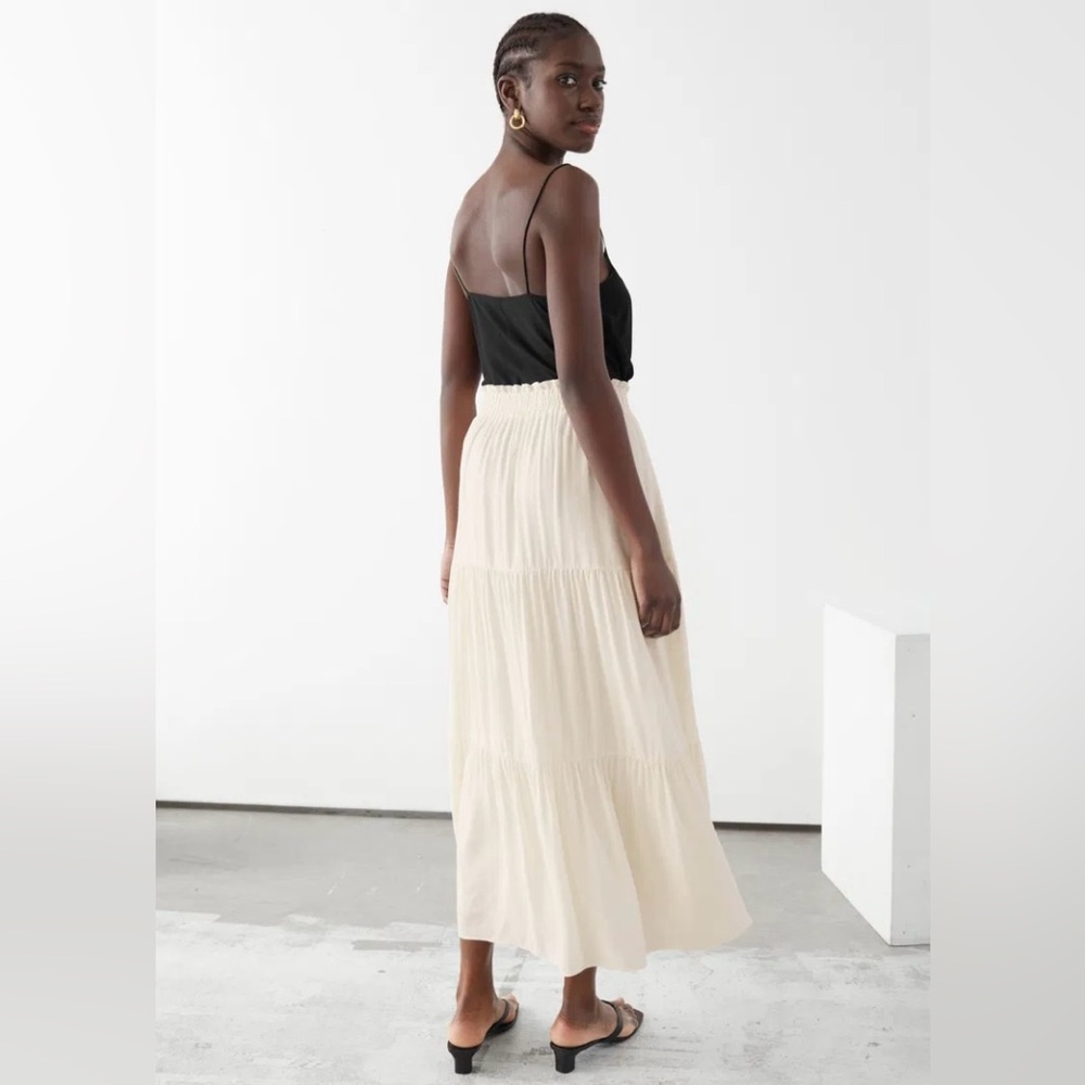 & Other Stories Smoked Waist Tiered Midi Skirt